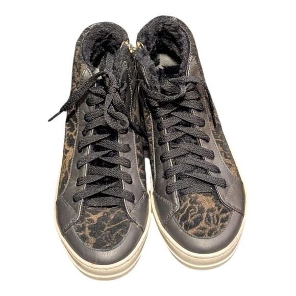 P448 Skate Boster Black Leopard Print Suede FurLined High Top Sneakers 36 - Picture 3 of 13